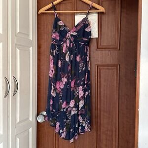 Free People Babydoll Mini Dress Size S Flowy Blue Pink Summer Coverup Hi-Lo Hem